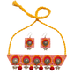 Handcrafted Red Check Fabric Choker Necklace Set with Earrings
