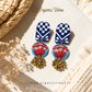 Organic Vibes Handmade Fabric Stud Earrings, Boho Statement Earrings, Blue Floral Ghunghroo Earrings, Sustainable Gift for Women