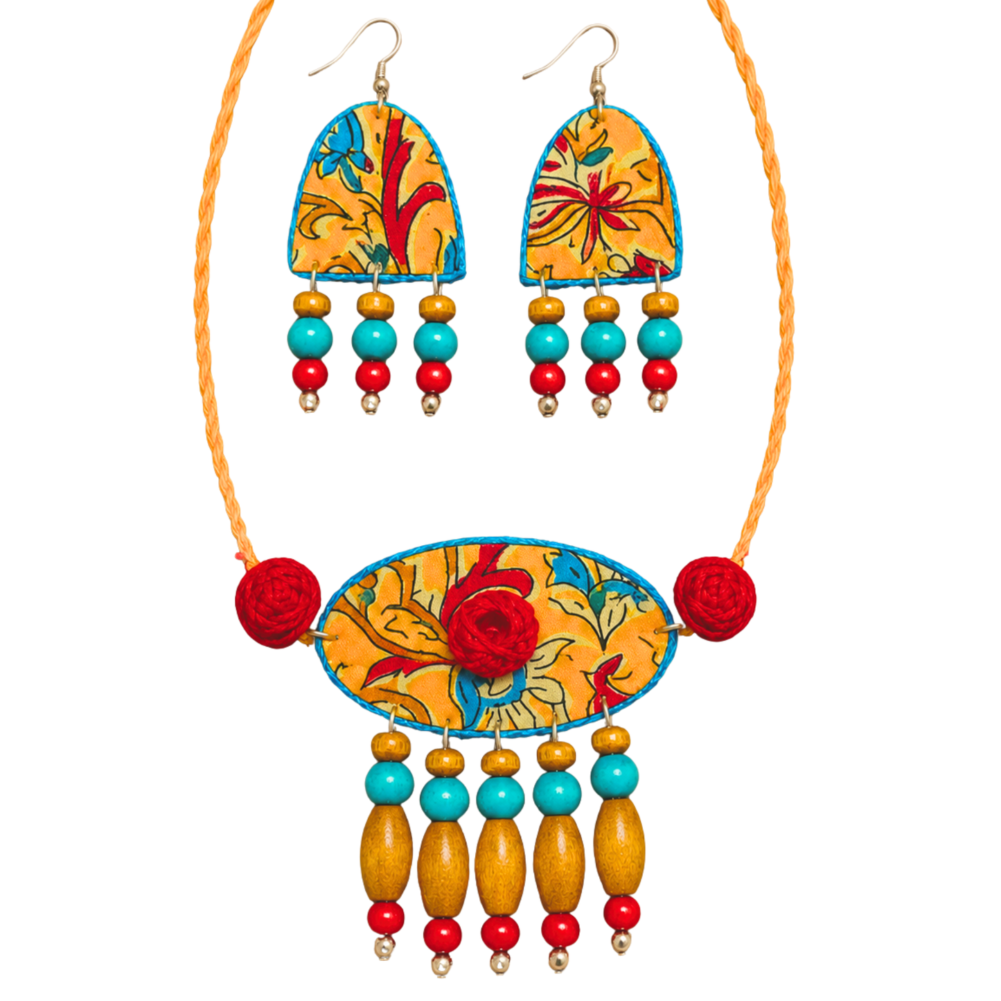 Handcrafted Floral Fabric Choker Necklace Set | Sustainable Statement Jewelry with Matching Earrings | Organic Vibes