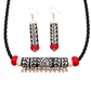 Handcrafted Black White Tribal Fabric Choker Necklace Set with Earrings