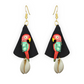 Sustainable Fabric Earrings with Wooden Parrots & Cowrie Shells – Handcrafted Boho Jewelry