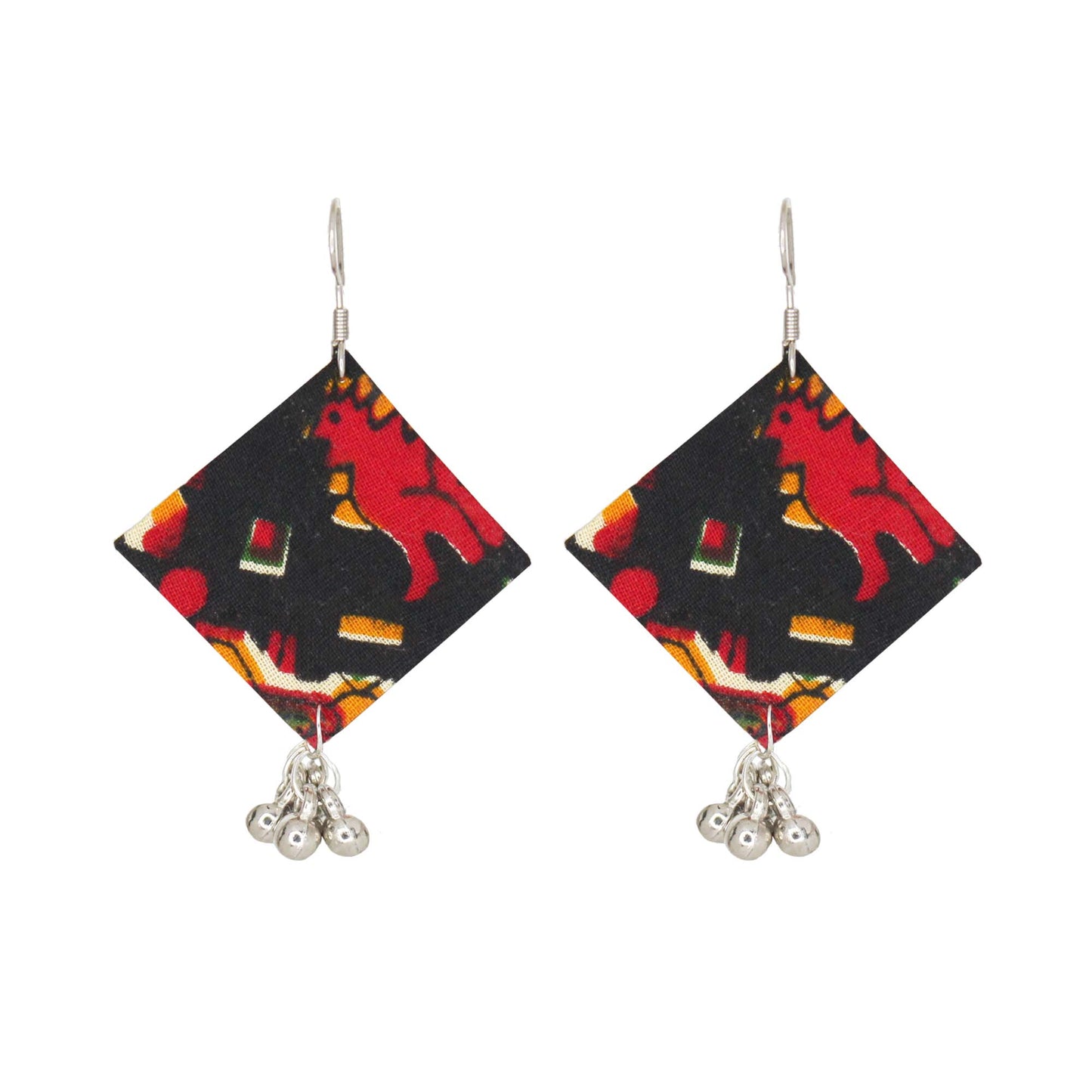 Handcrafted Fabric Earrings for Women | Lightweight Cloth Earrings with Silver Tone Ghungroo Drops | Black Ethnic Daily Wear Earrings