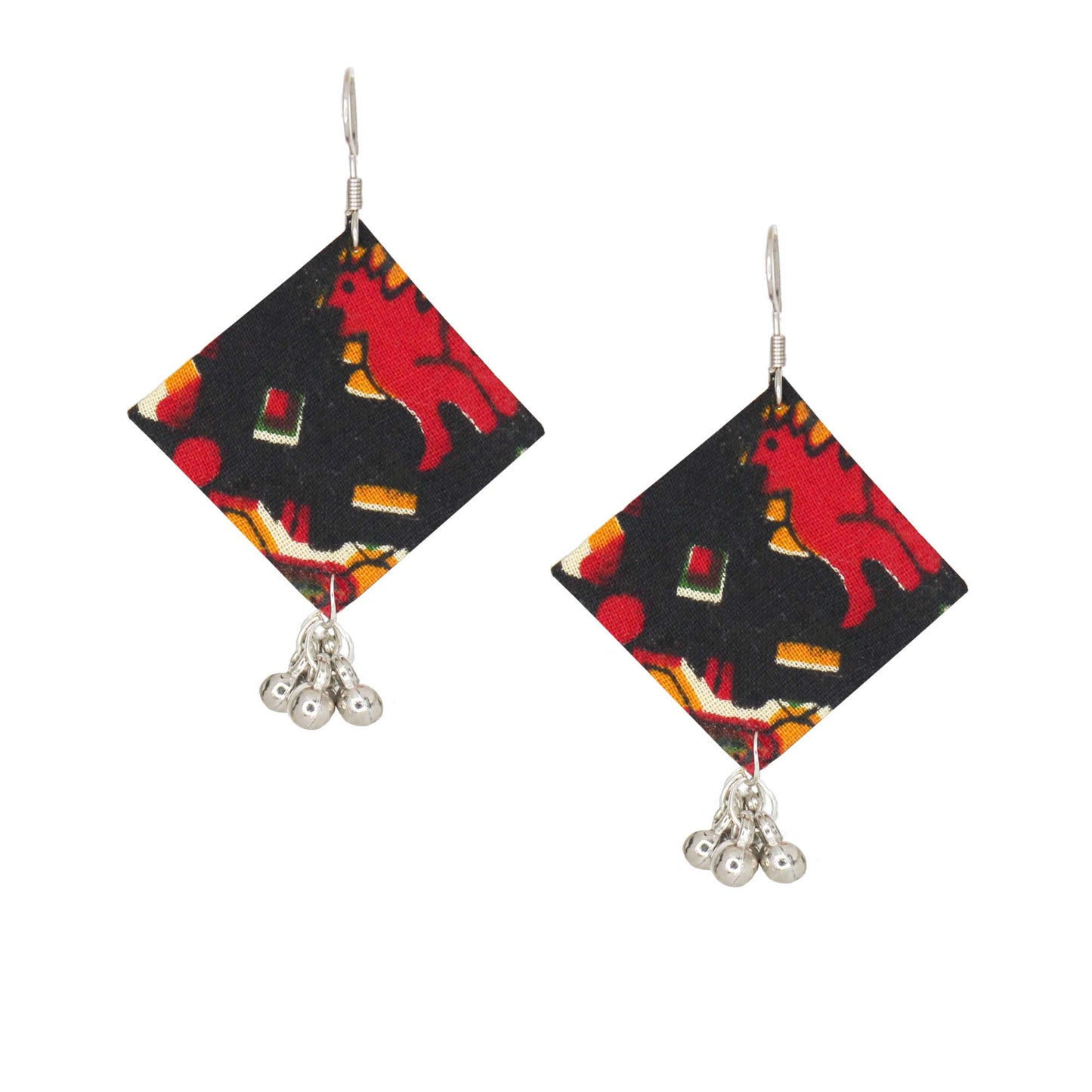 Handcrafted Fabric Earrings for Women | Lightweight Cloth Earrings with Silver Tone Ghungroo Drops | Black Ethnic Daily Wear Earrings
