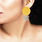 Handcrafted Sustainable Yellow Fabric Stud Earrings with Silver Snowflake Charm
