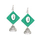 Handcrafted Teal Green Fabric Earrings with Silver Jhumka