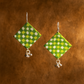 Handcrafted Fabric Earrings for Women | Lightweight Cloth Earrings with Silver Tone Ghungroo Drops | Green Ethnic Daily Wear Earrings