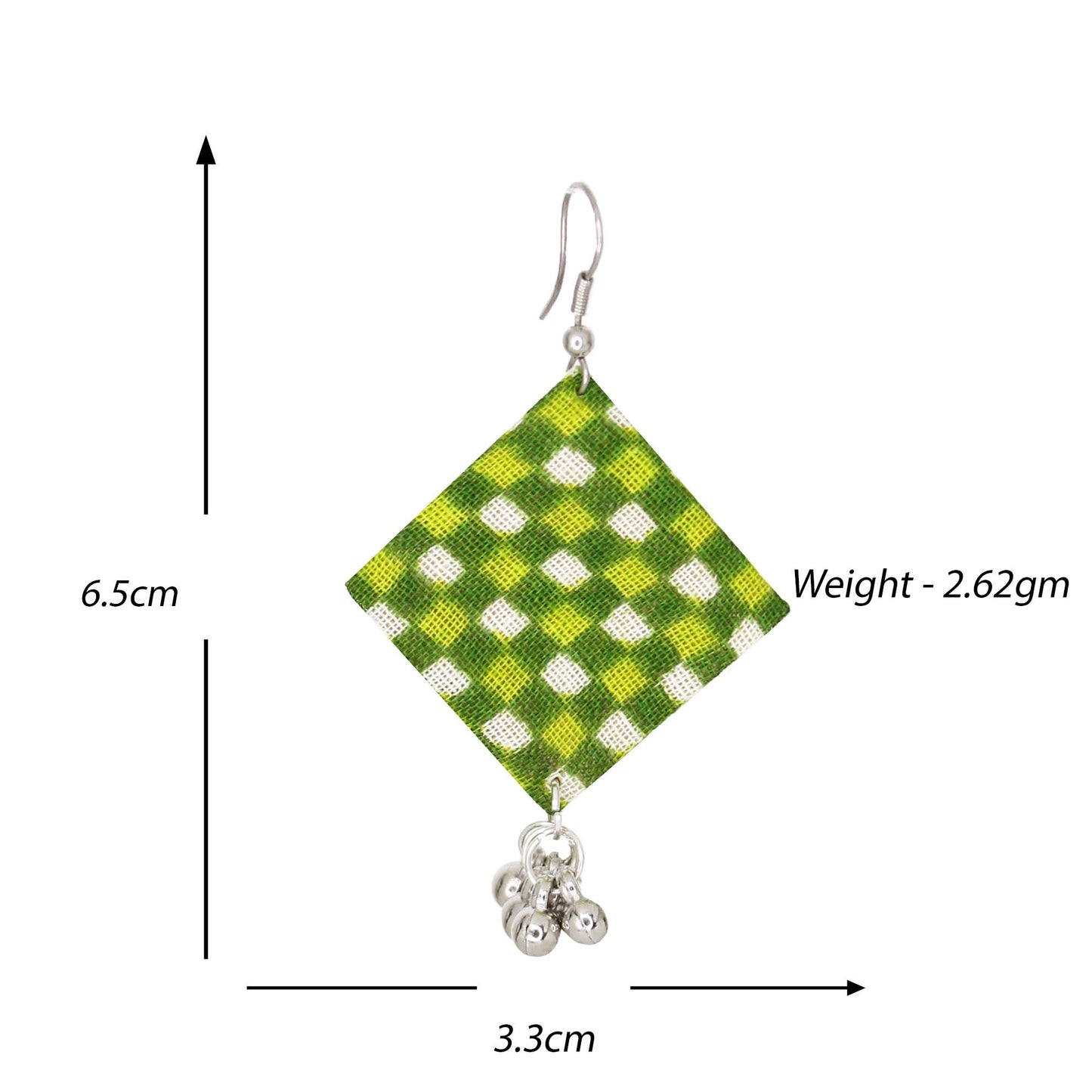 Handcrafted Fabric Earrings for Women | Lightweight Cloth Earrings with Silver Tone Ghungroo Drops | Green Ethnic Daily Wear Earrings