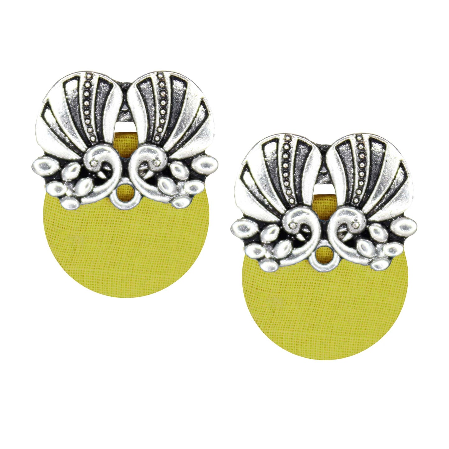 Upcycled Fabric Stud Earrings with Brass Detailing