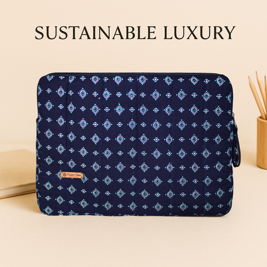 Organic Vibes Blue Motifs Printed  Fabric Laptop Sleeves for Laptop 13 Inches