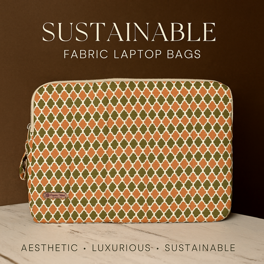 Organic Vibes Hand Block Motifs Printed Orange-Green Laptop Sleeves for Laptop 13 Inches