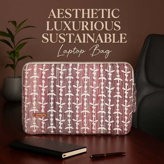 Organic Vibes Hand Block Printed Beige Pink Laptop Sleeves for 13 Inches Laptop