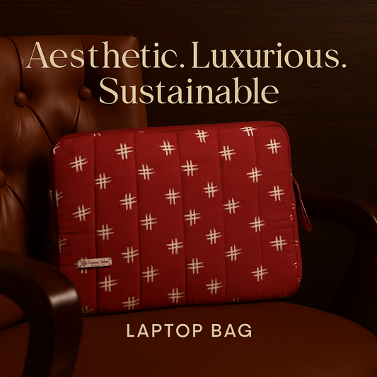 Organic Vibes Hand woven Ikat  Motif Red-white Laptop Sleeves for Laptop 13 Inches