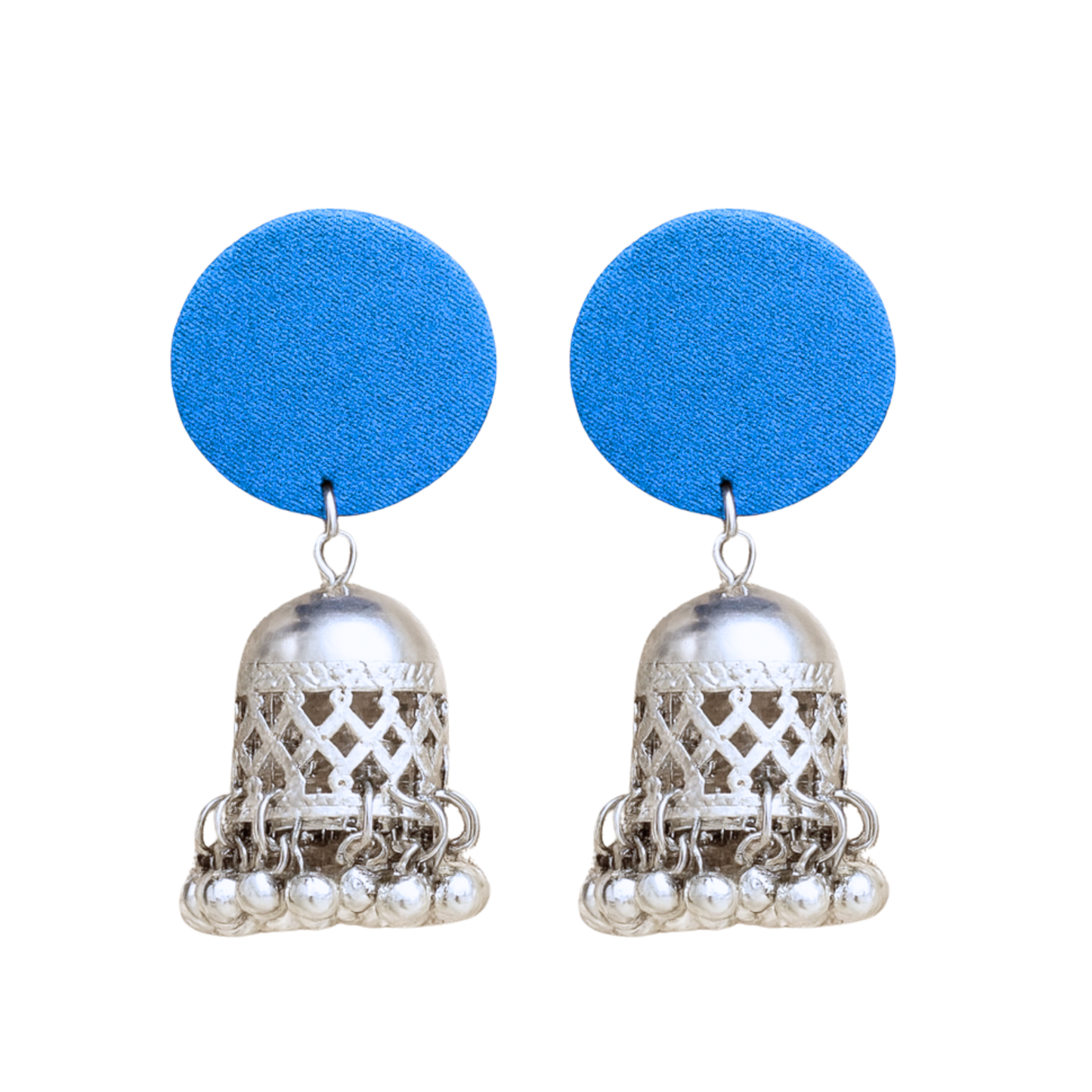 Handmade Fabric Earrings for Women | Silver Ghungroo Jhumka Style | Lightweight Casual Ethnic Wear | Eco-Friendly Cloth Earrings by Organic Vibes