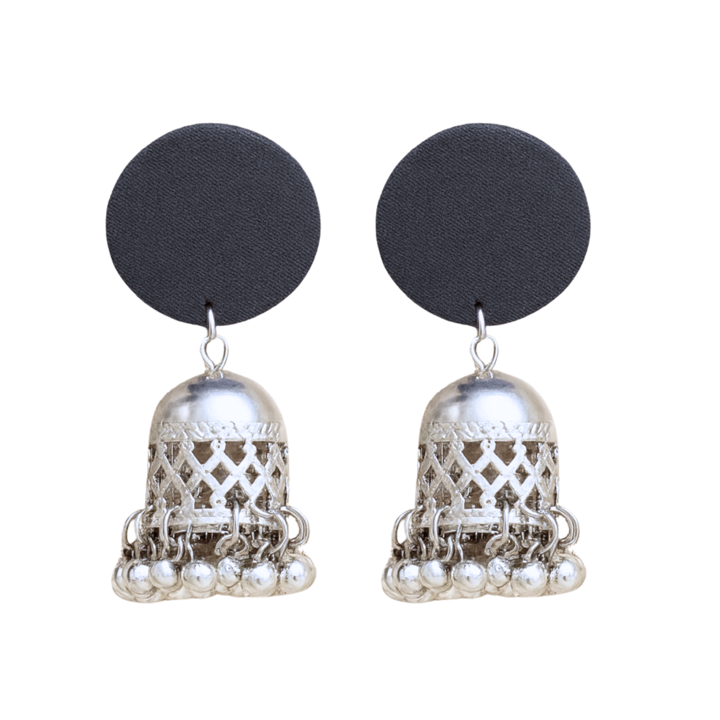 Handmade Fabric Earrings for Women | Silver Ghungroo Jhumka Style | Lightweight Casual Ethnic Wear | Eco-Friendly Cloth Earrings by Organic Vibes