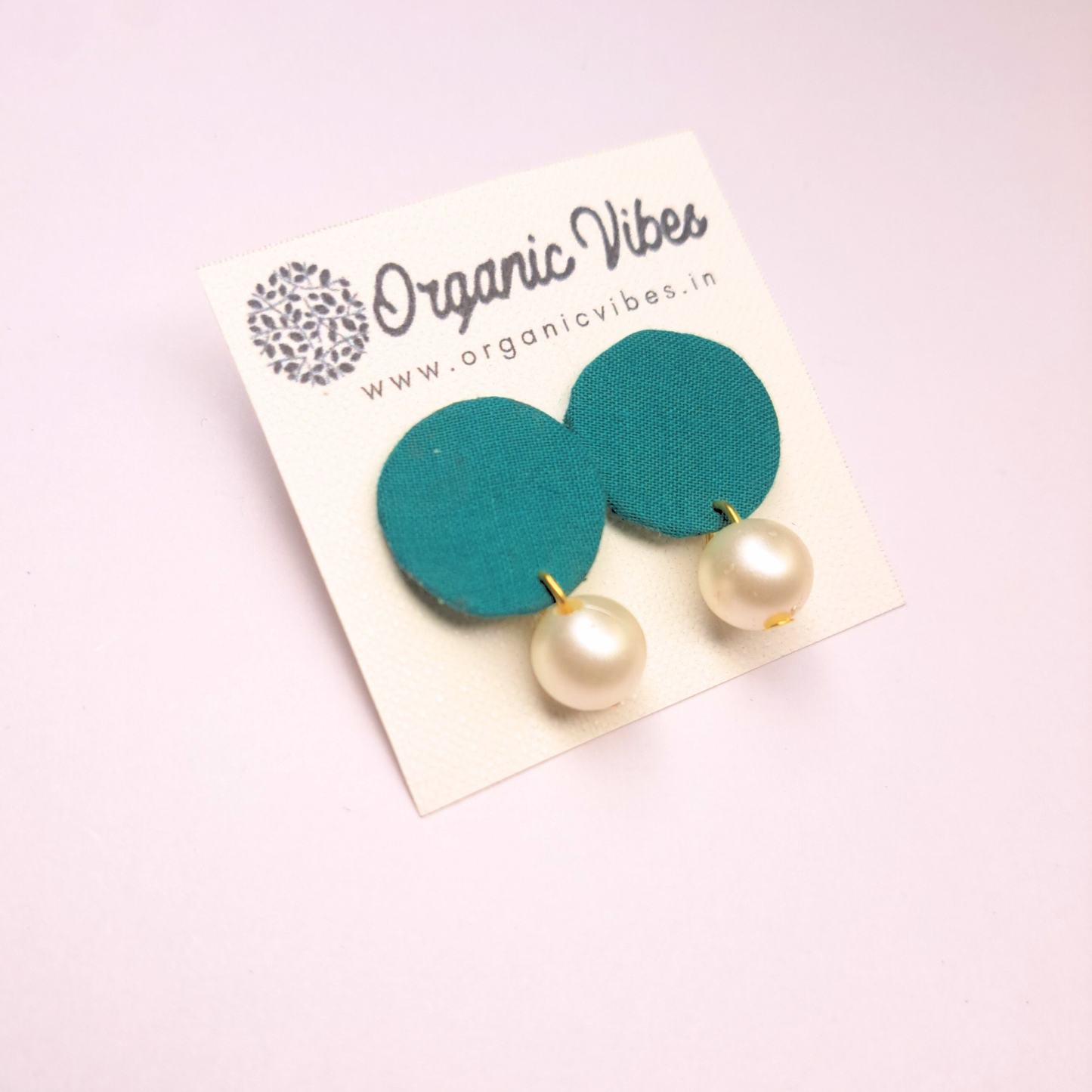 Organic Vibes Handmade Fabric Earrings with Brass & Pearl Drop | Lightweight Statement Earrings for Women | Sustainable Fashion Jewelry