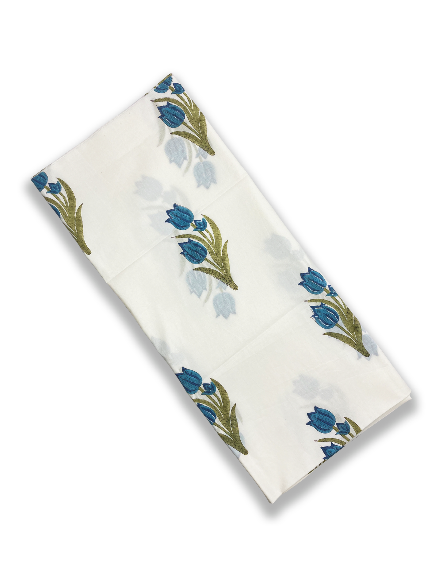 Organic Vibes Green Blue Floral Tulip Chanderi Silk Hand Block Printed Kurta Set with Dupatta