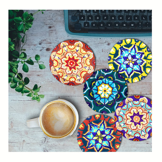 Neha Rajan Artworks Original Wooden Round Coffee/ Tea Coasters Set- Handcrafted & Hand-Painted Floral Mandala Coaster with Easel for Kitchen/Table & Home Decor/Gifts/Restaurants/Living Room/Coffee Table (Set of 2)