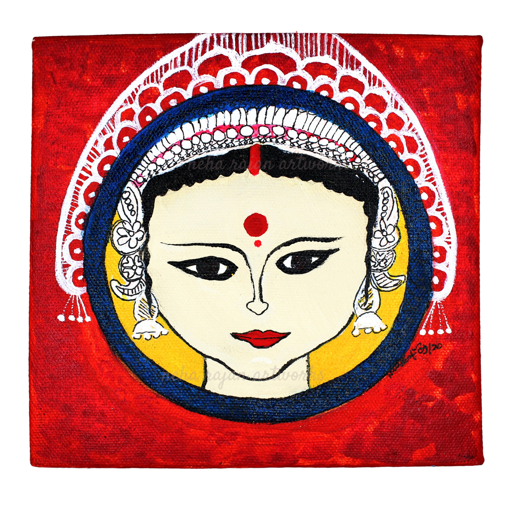 Neha Rajan Artworks Original Handmade Indian Bengali Bride Painting Hand Painted On Canvas Frame 6*6