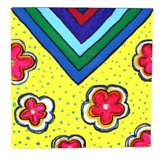 Neha Rajan Artworks Original Handmade Hippie Floral Retro Art Painting Hand Painted On Canvas Frame 6*6