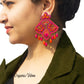 Organic Vibes Pink Orange Hand Embroidered Upcycled Beaded Fabric Earrings For Girls