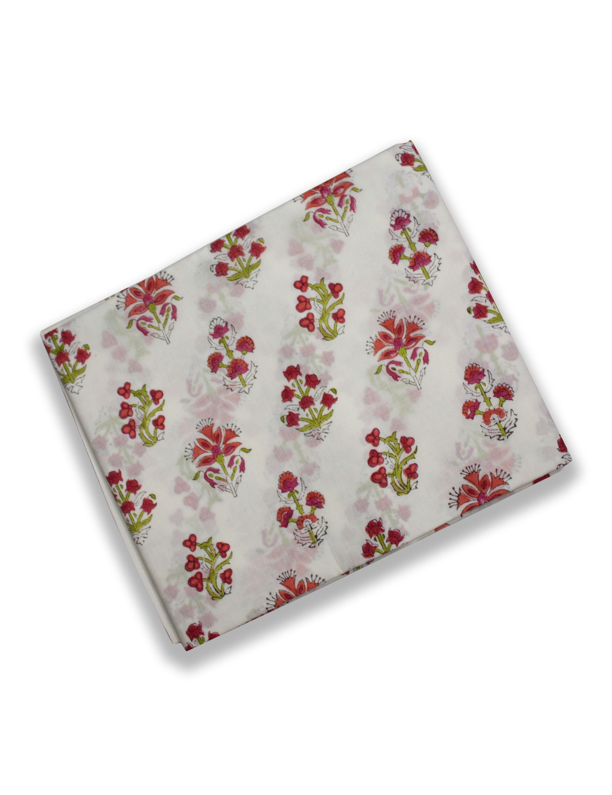 Organic Vibes White Red Floral Chanderi Silk Hand Block Printed Kurta Set unstitched Fabric with Dupatta