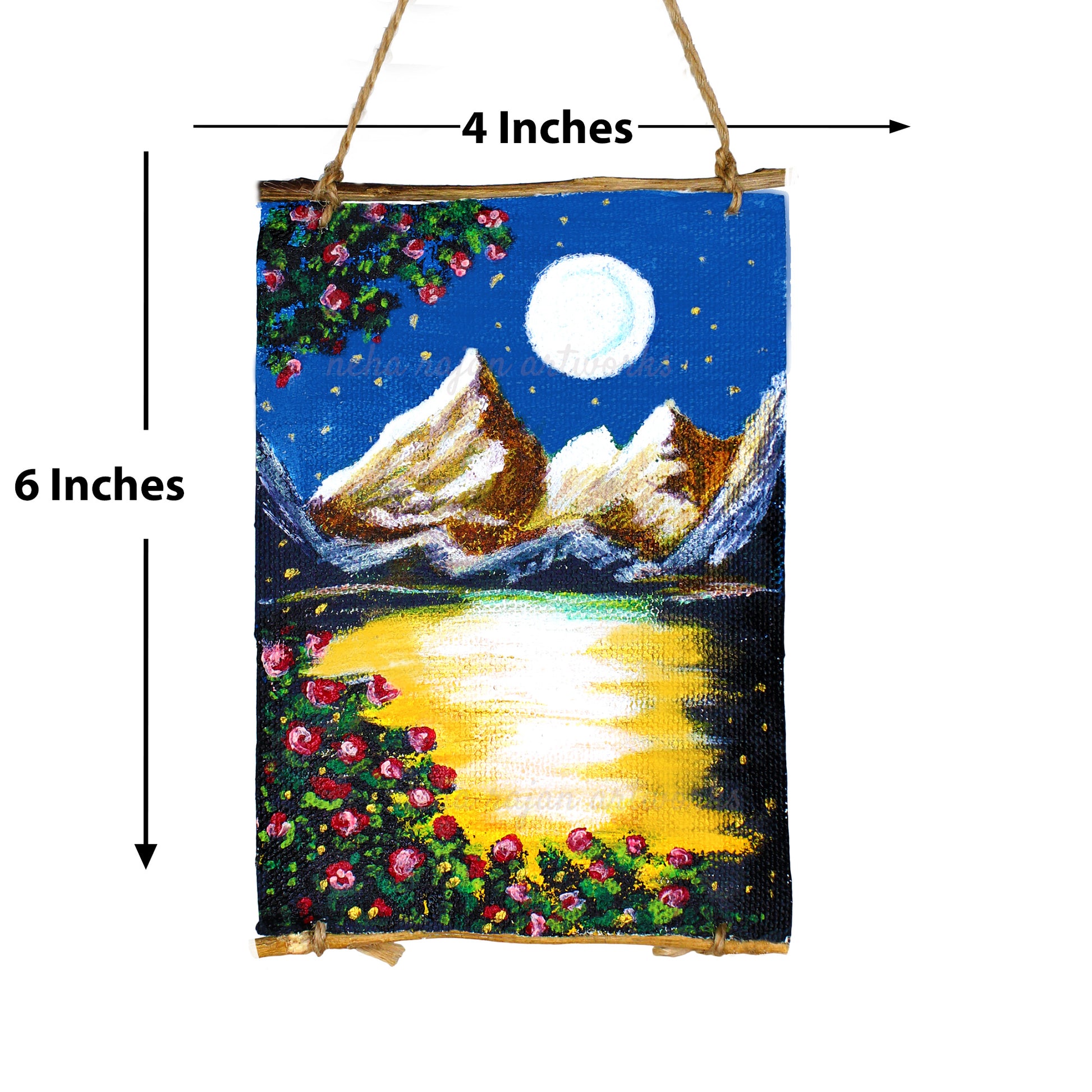 Neha Rajan Artworks Original Handmade Full Moon Scenery Painting Hand Painted On Canvas Roll 4*6