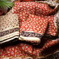 Organic Vibes White Orange Floral Chanderi Silk Hand Block Printed Kurta Set  unstitched Fabric with Dupatta