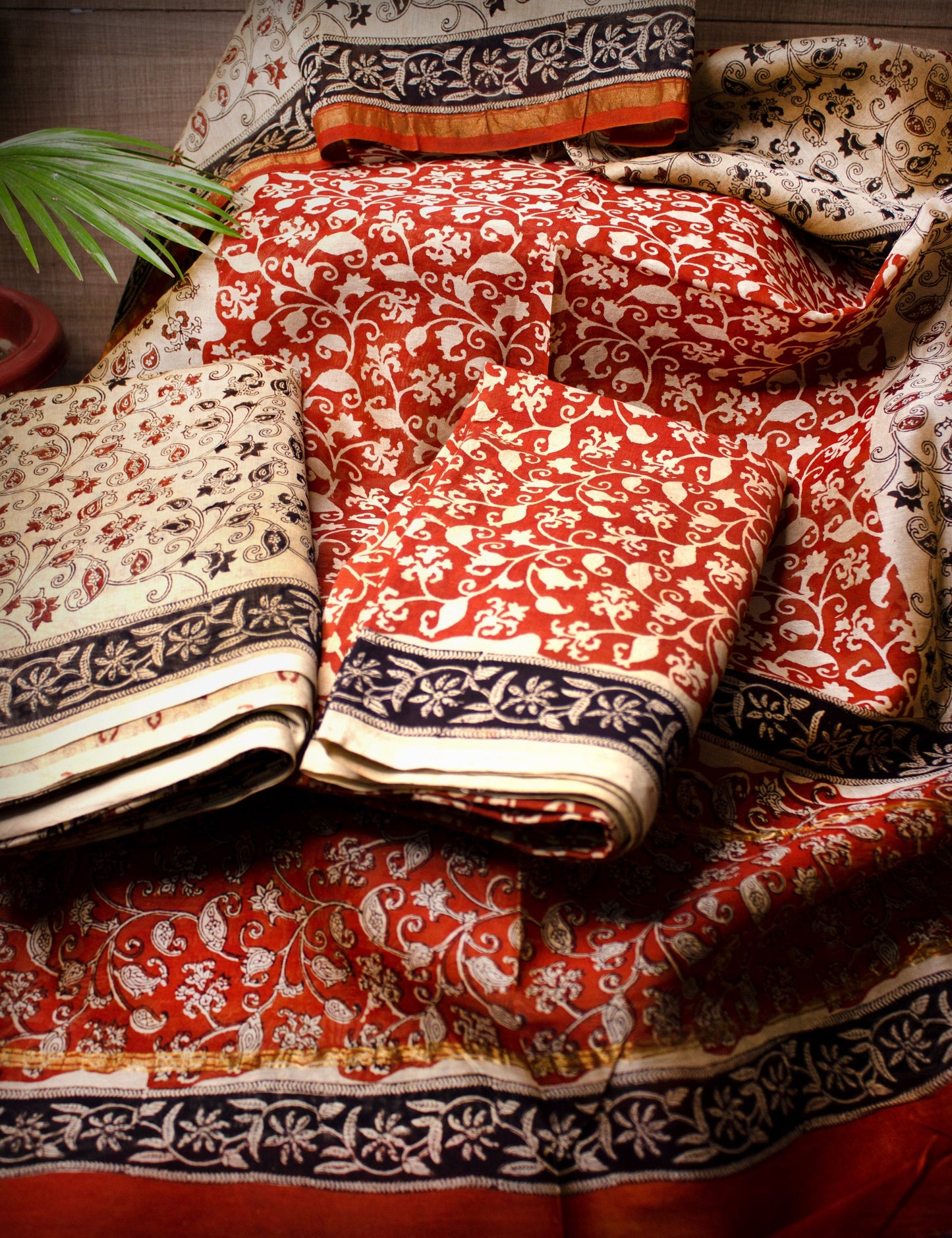 Organic Vibes White Orange Floral Chanderi Silk Hand Block Printed Kurta Set  unstitched Fabric with Dupatta