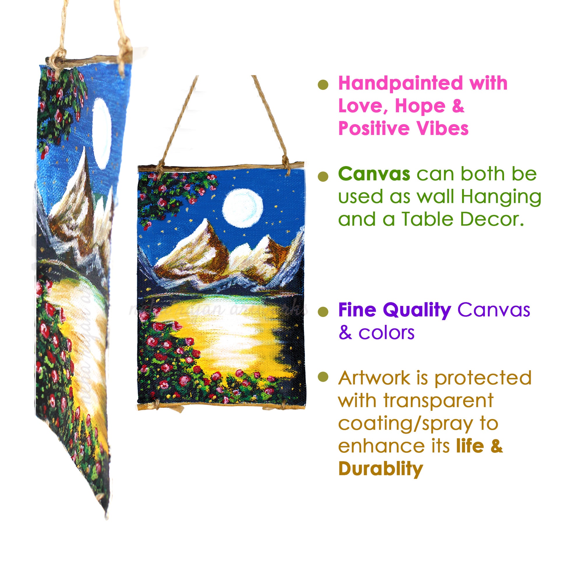 Neha Rajan Artworks Original Handmade Full Moon Scenery Painting Hand Painted On Canvas Roll 4*6