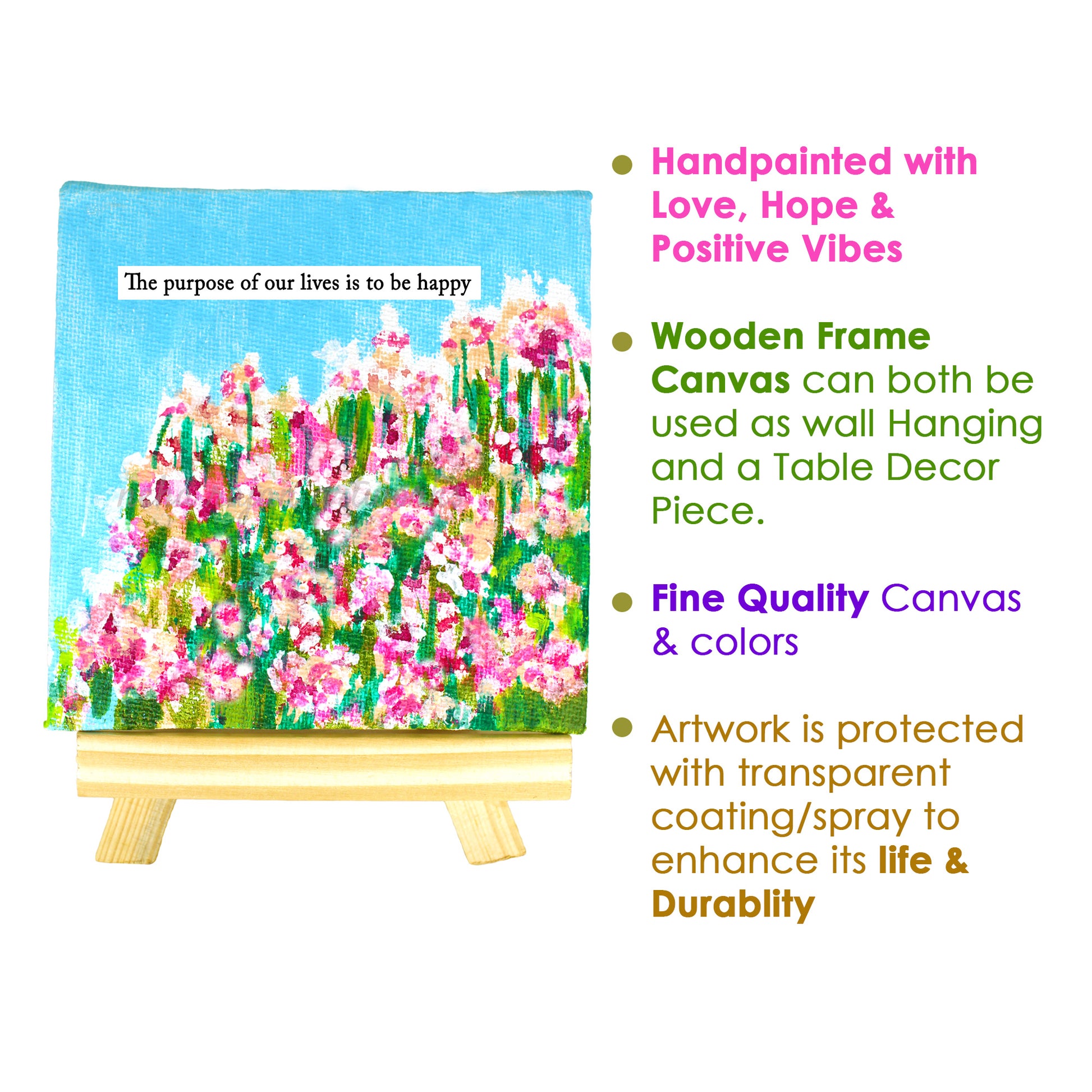 Neha Rajan Artworks Original Handmade Floral Sky Painting Hand Painted On Canvas Frame With Easel 4*4