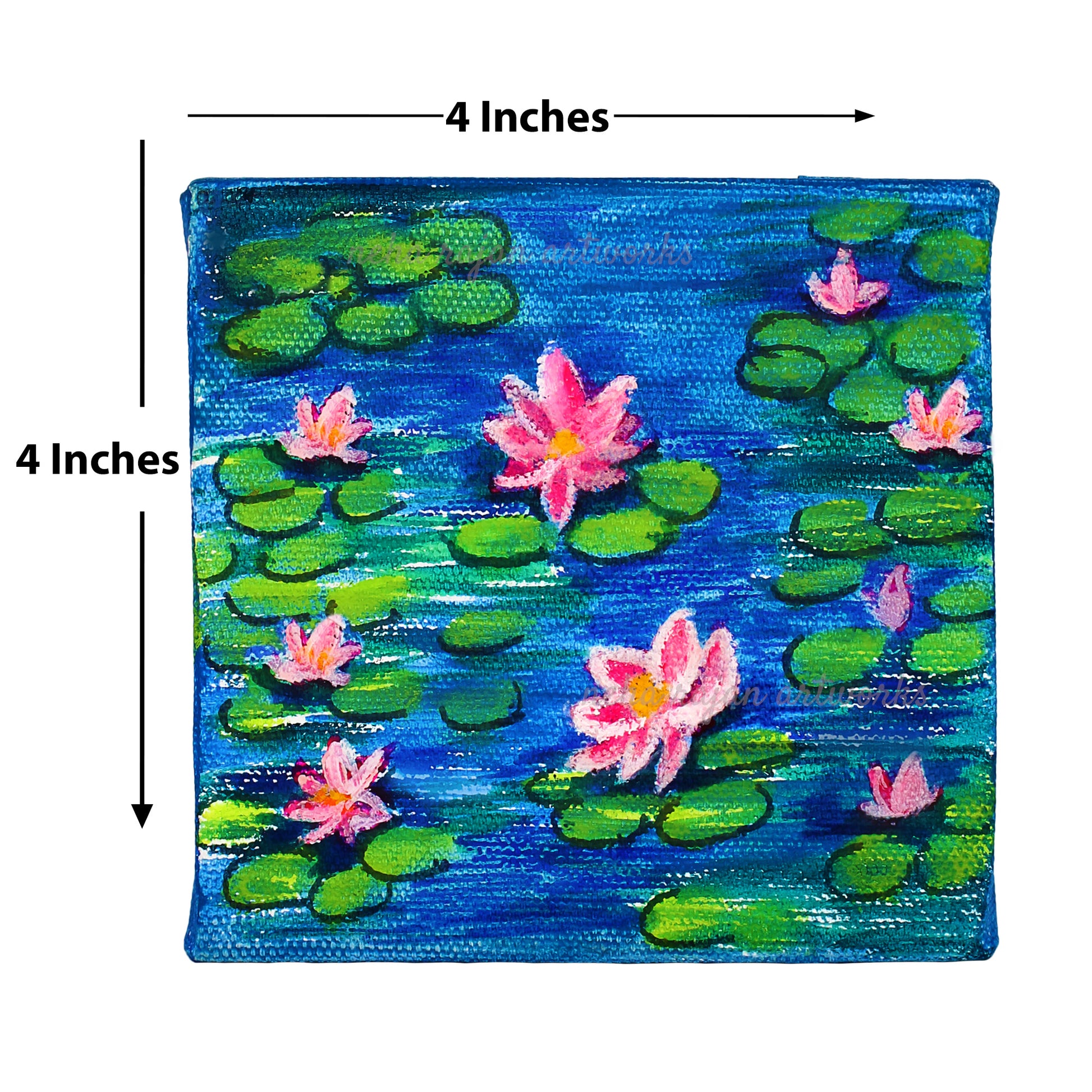Neha Rajan Artworks Original Handmade Blue Lotus Painting Hand Painted On Canvas Frame 4*4