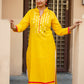 Organic Vibes Yellow Khadi Cotton Mirror Work Kurta With Pink Piping Design For Women
