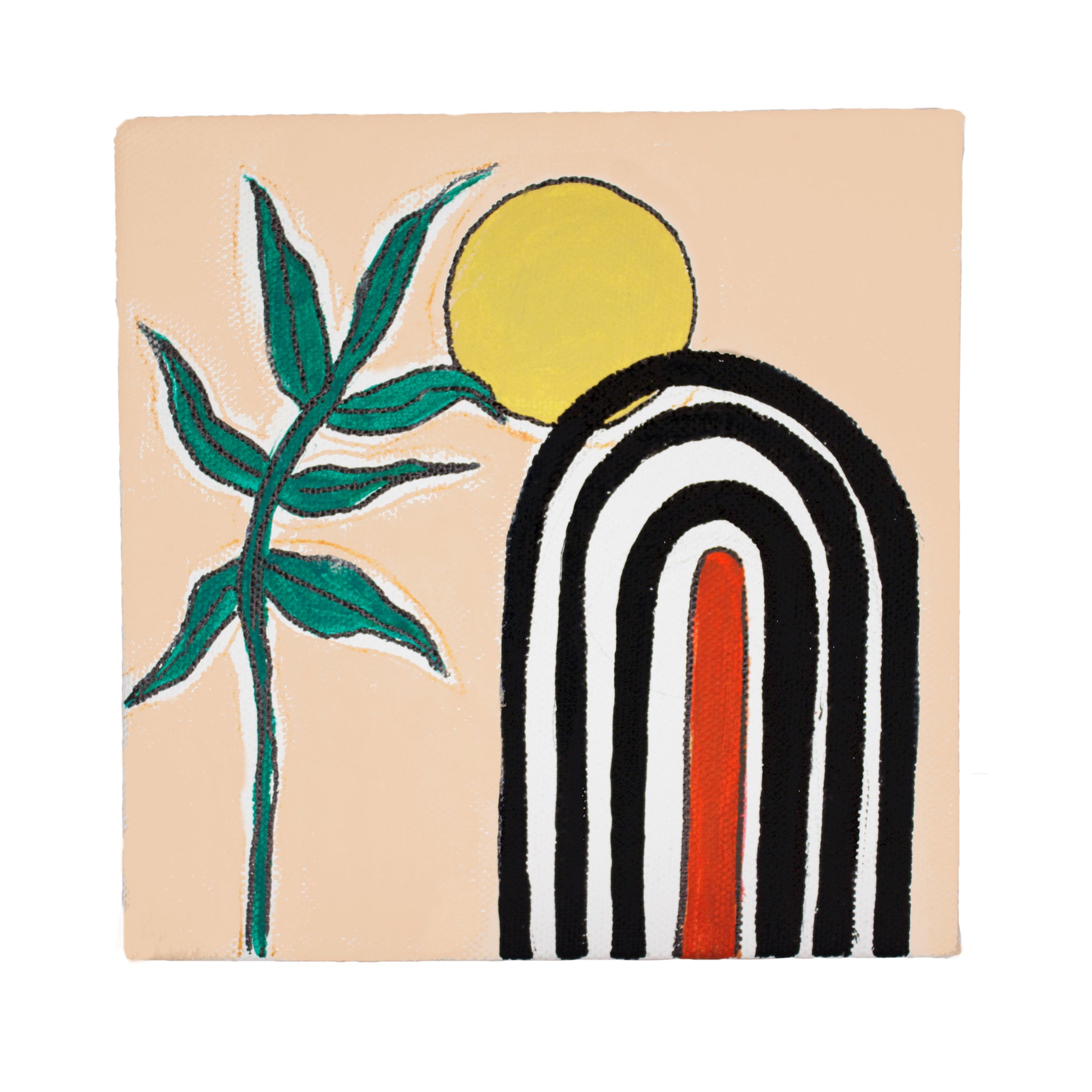 Neha Rajan Artworks Original Handmade Boho Plant Painting Hand Painted On Canvas Frame 6*6