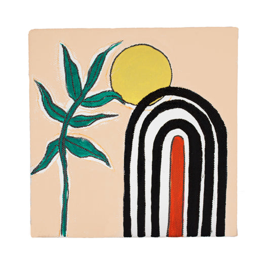 Neha Rajan Artworks Original Handmade Boho Plant Painting Hand Painted On Canvas Frame 6*6