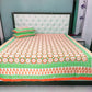 Organic Vibes Green Orange Handblock Printed Floral Cotton Bed Cover with 2 Pillow covers