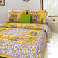 Organic Vibes Hand Block Printed Yellow Baraat Design Cotton Bed Cover with Pillows