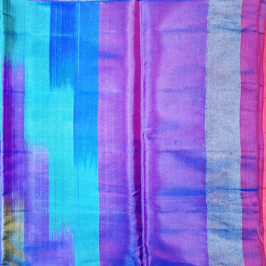 Organic Vibes Peacock Blue Pure Handloom Ikat Kanjivaram Saree for women