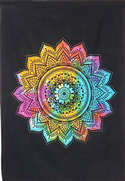 Black Tie-Dye Multi Color Mandala Rangoli Design Single Tapestry Bedsheet
