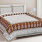 Organic Vibes Brown Block printed Motifs on White Bedsheet with Pillow cover