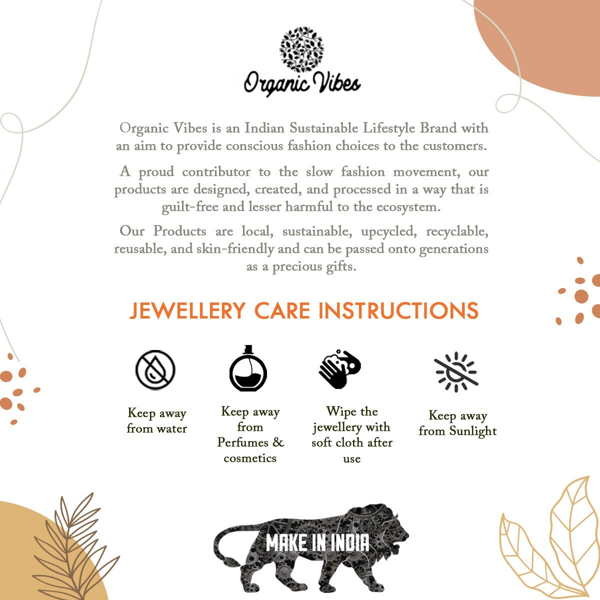 Organic Vibes Fabric Jewellery Care Guide