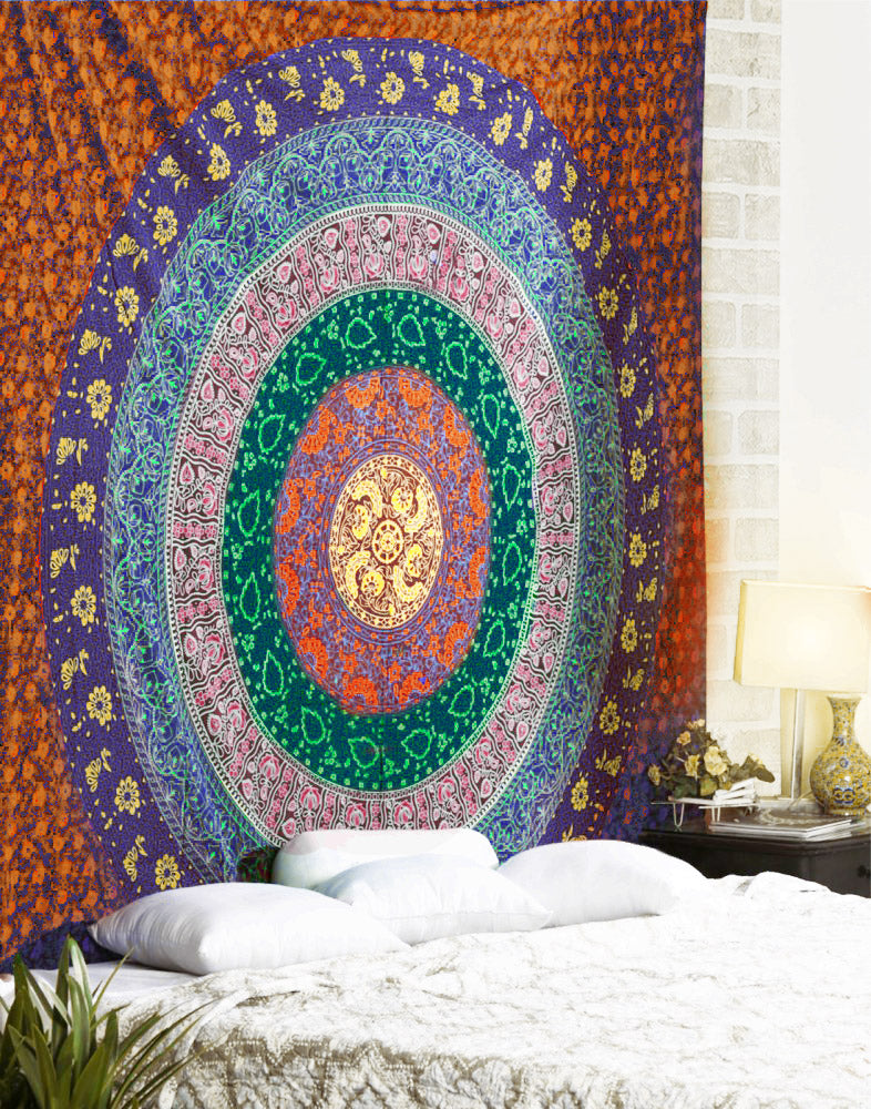 Maroon Multi Color Mandala Cotton Tapestry Double Bedsheet