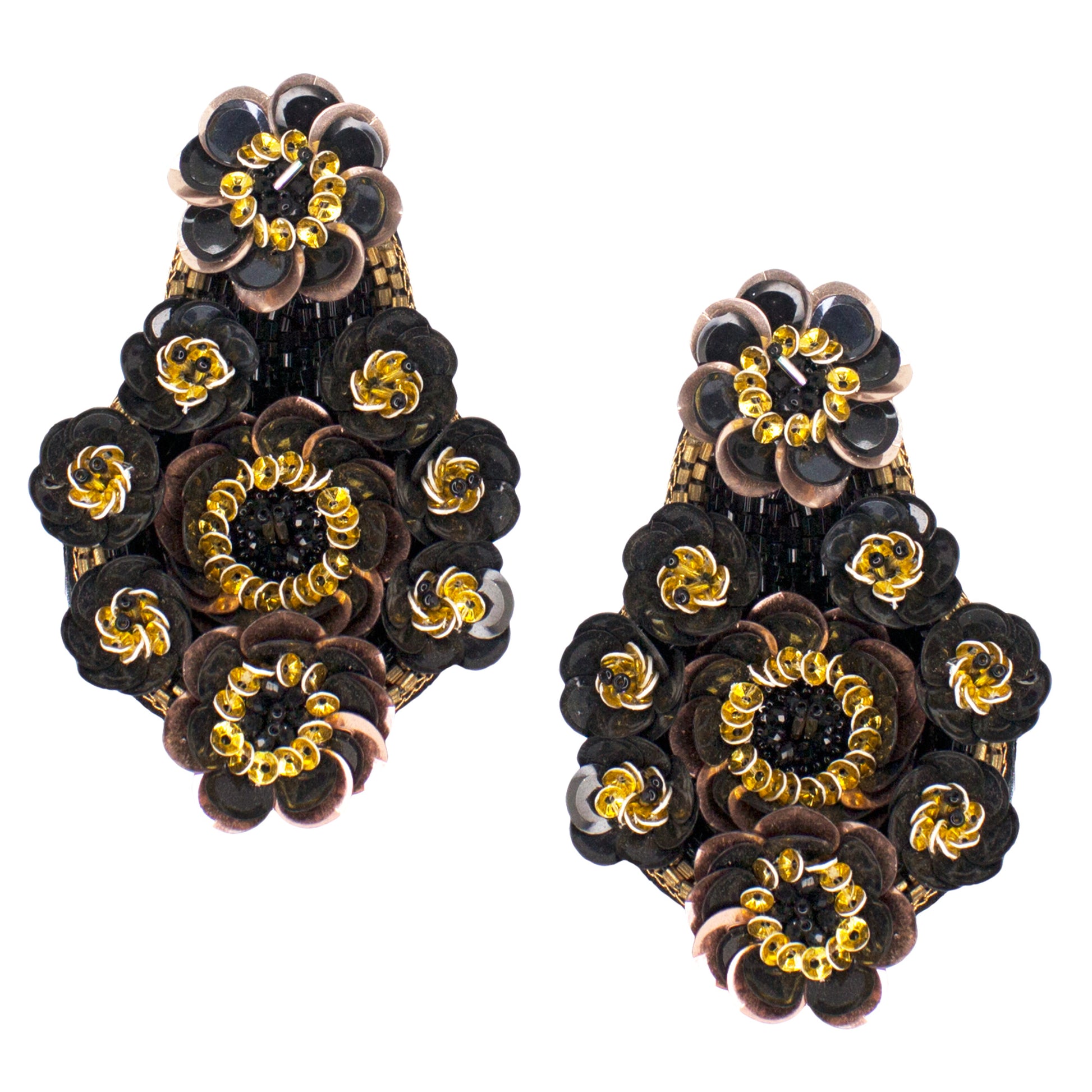 Organic Vibes Handmade Black Floral Design Sequence Work Dangler Embroidered Earrings For Women