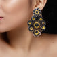 Organic Vibes Handmade Black Floral Design Sequence Work Dangler Embroidered Earrings For Women