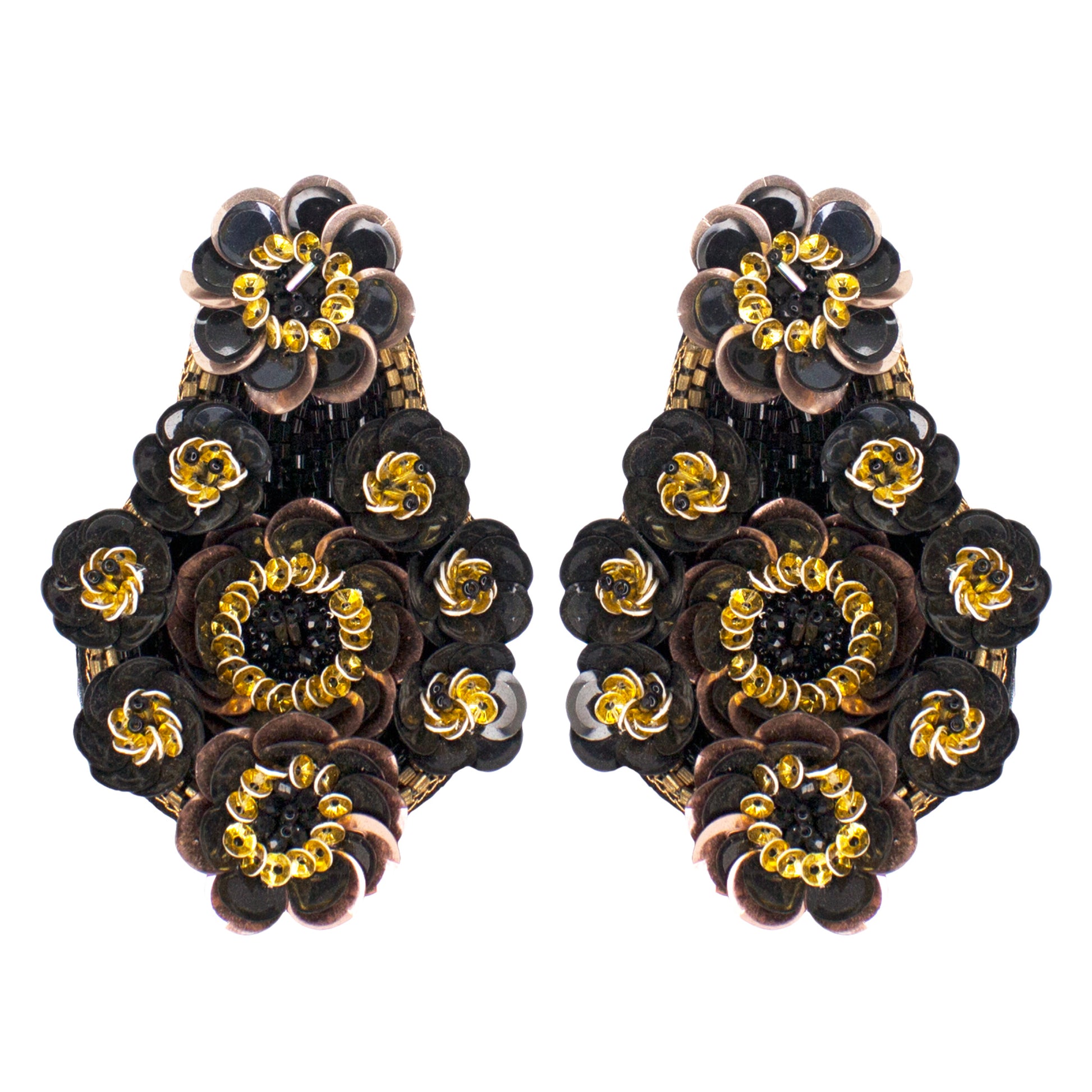 Organic Vibes Handmade Black Floral Design Sequence Work Dangler Embroidered Earrings For Women