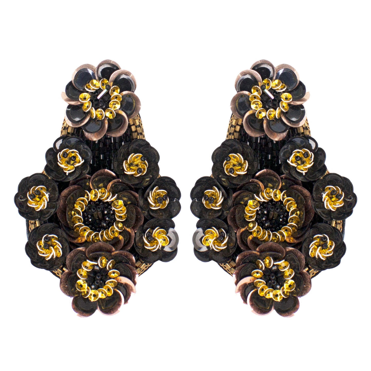 Organic Vibes Handmade Black Floral Design Sequence Work Dangler Embroidered Earrings For Women