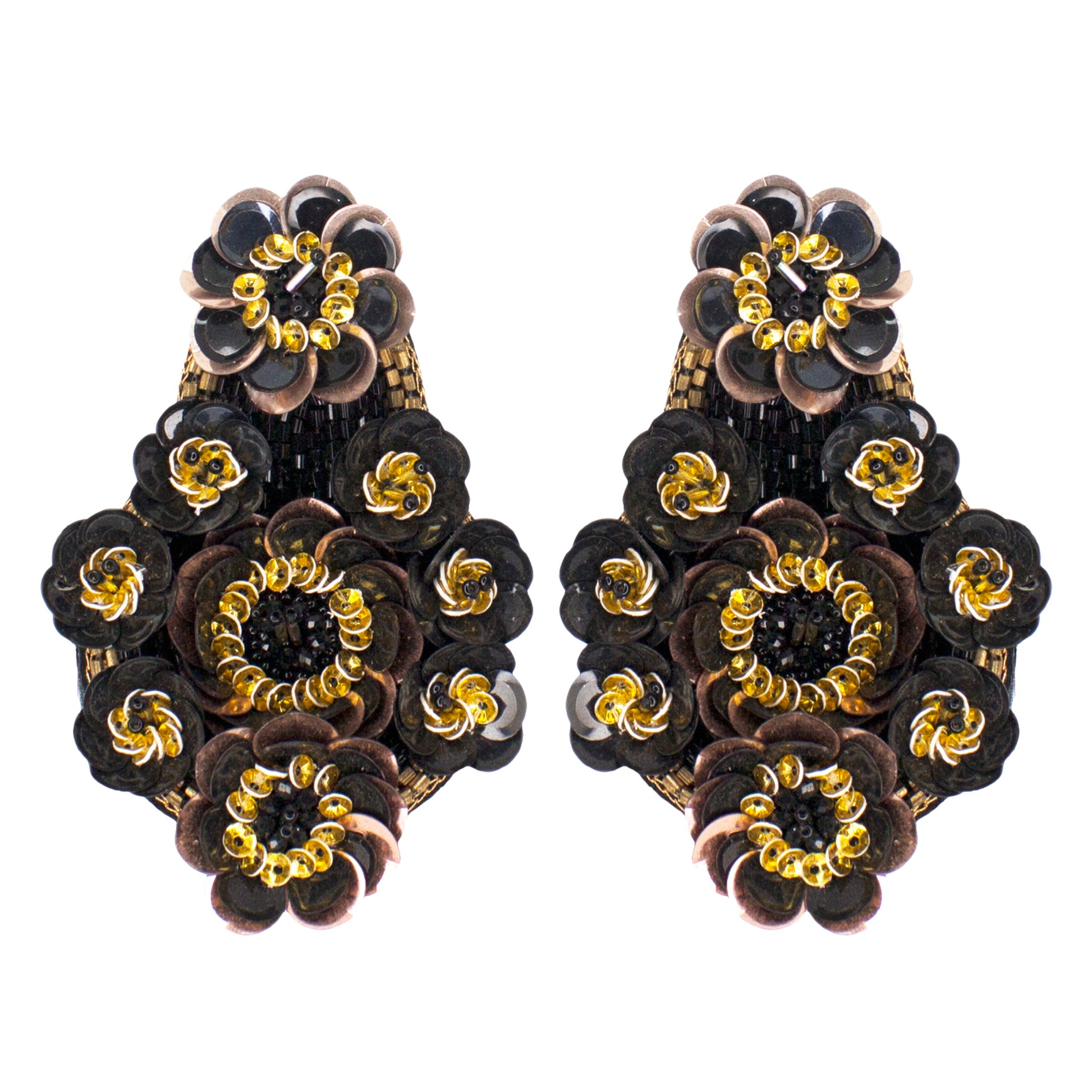 Organic Vibes Handmade Black Floral Design Sequence Work Dangler Embroidered Earrings For Women