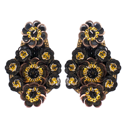 Organic Vibes Handmade Black Floral Design Sequence Work Dangler Embroidered Earrings For Women