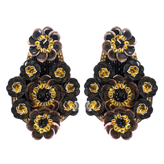 Organic Vibes Handmade Black Floral Design Sequence Work Dangler Embroidered Earrings For Women