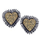 Organic Vibes Handmade Black Heart Shape Beaded Big Stud Fabric Earrings For Women