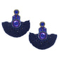 Organic Vibes Handmade Beaded Blue Floral Design Tassel Dangler Fabric Earrings For Women